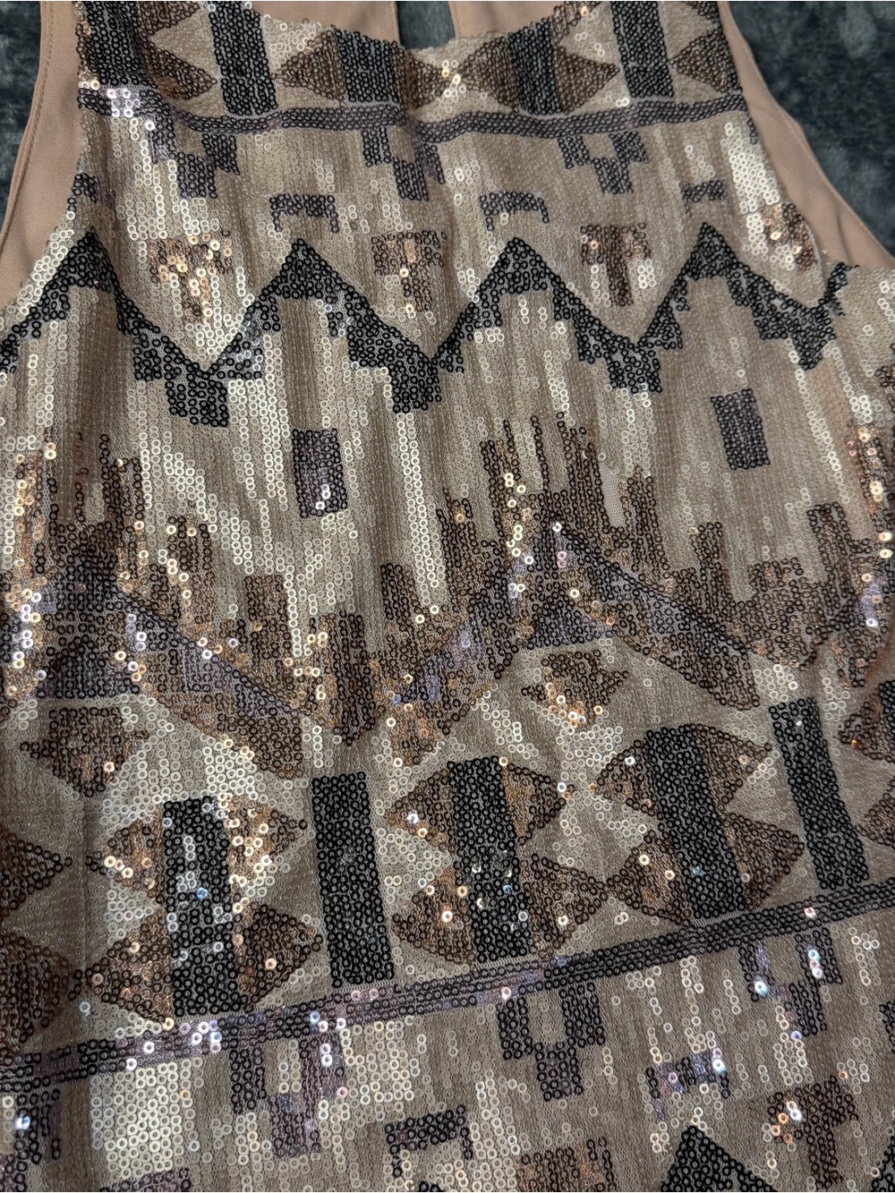 Everly Sequined Geometric Mini Dress in Champagne and Black - Picture 2 of 4